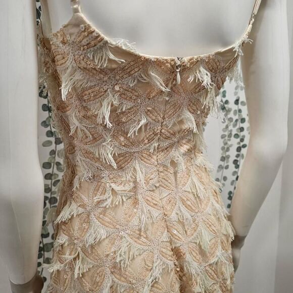 NWOT Dress the Population Sequin Fringe Dress Size XS Cream - Picture 5 of 12
